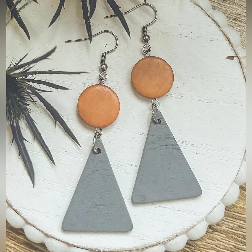 BOGO! Wooden Triangle & Circle Dangle Earrings Geometric - NEW Boutique